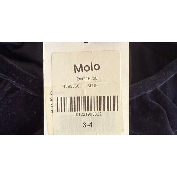 Molo Cyanne Velvet Dress Girls 3 - 4 Years Blue Long Sleeve Ruffle Pleated Soft - Picture 4 of 9
